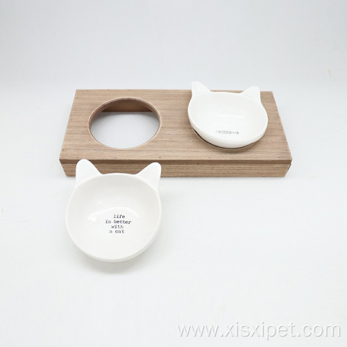 Pet Feeding Bowl with Wood Holder Dog Bowl